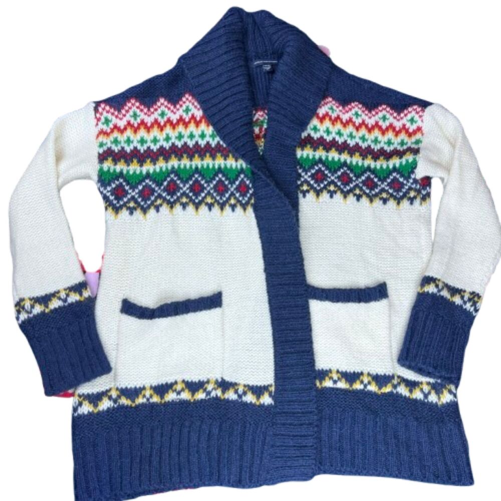 American Eagle Fair Isle Wool Blend Nordic Knit Blue Cardigan Sweater Size S
